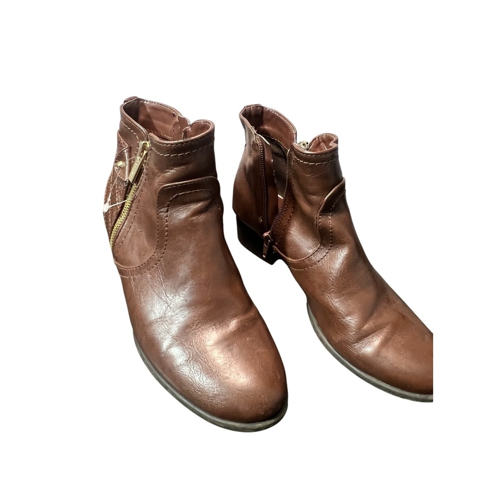 UNISA Women's Brown Ankle Boots Booties Size 8 Quilted Gold‎ Zipper Low Heel